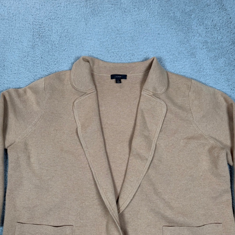 J.Crew Womens Tan Camel Merino Wool Blend Open Front Sweater Blazer Jacket L - Picture 3 of 9